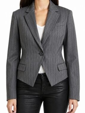 BCBGMaxAzria Mariah Heather Grey Pinstripe Single Button Fitted Jacket B…